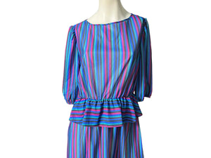 Vintage 80’s striped peplum dress L Sears