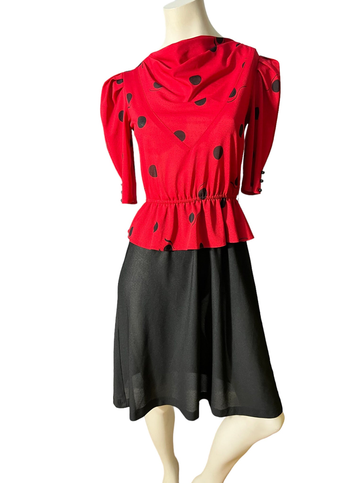 Vintage 80’s red & black peplum dress S Pea Patch