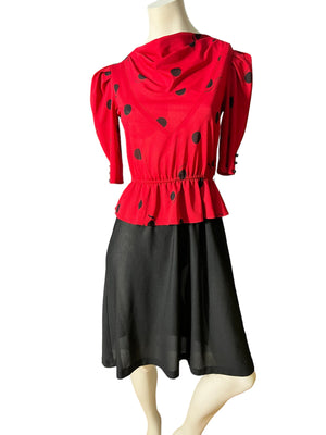 Vintage 80’s red & black peplum dress S Pea Patch