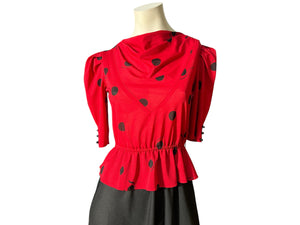 Vintage 80’s red & black peplum dress S Pea Patch