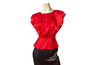 Vintage 80's red & black satin peplum dress M All That Jazz