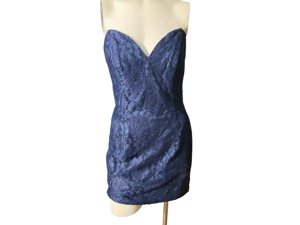 Vintage 80’s strapless lace dress blue 10 Roberta