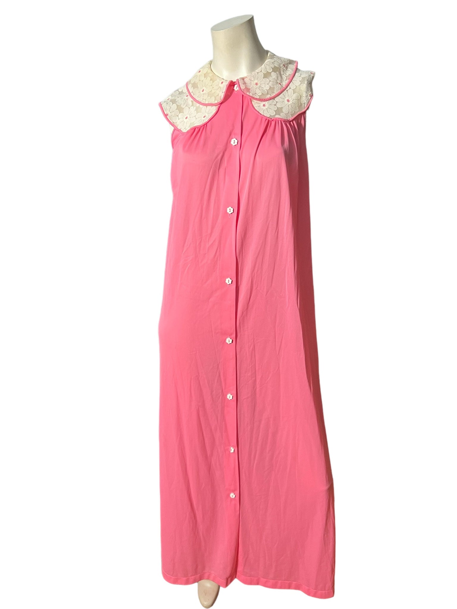 Vintage 70's pink long nightgown S Sans Souci