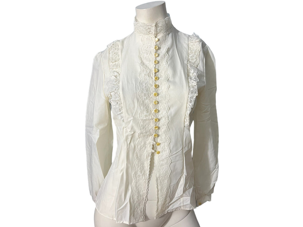 Vintage 70’s prairie victorian blouse white M