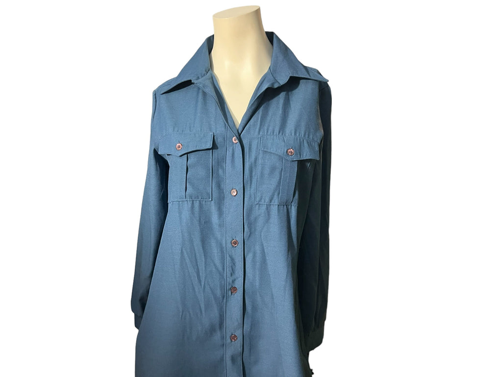 Vintage deadstock 70’s blue shirt dress 12