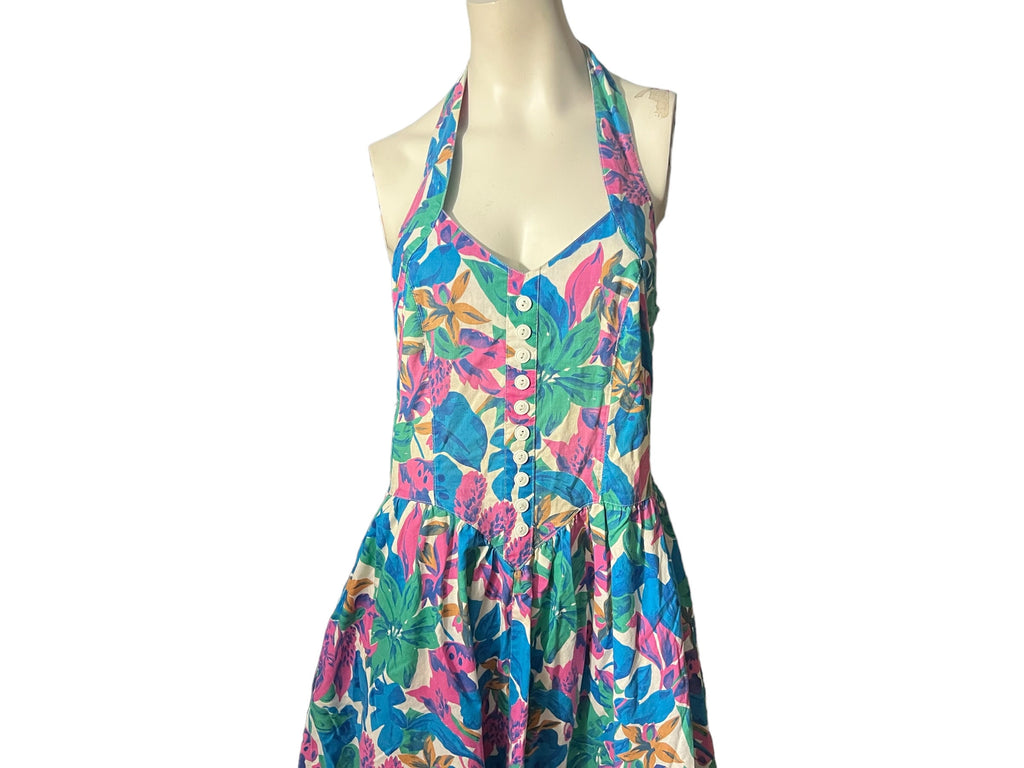 Vintage 80's floral halter sun dress 8