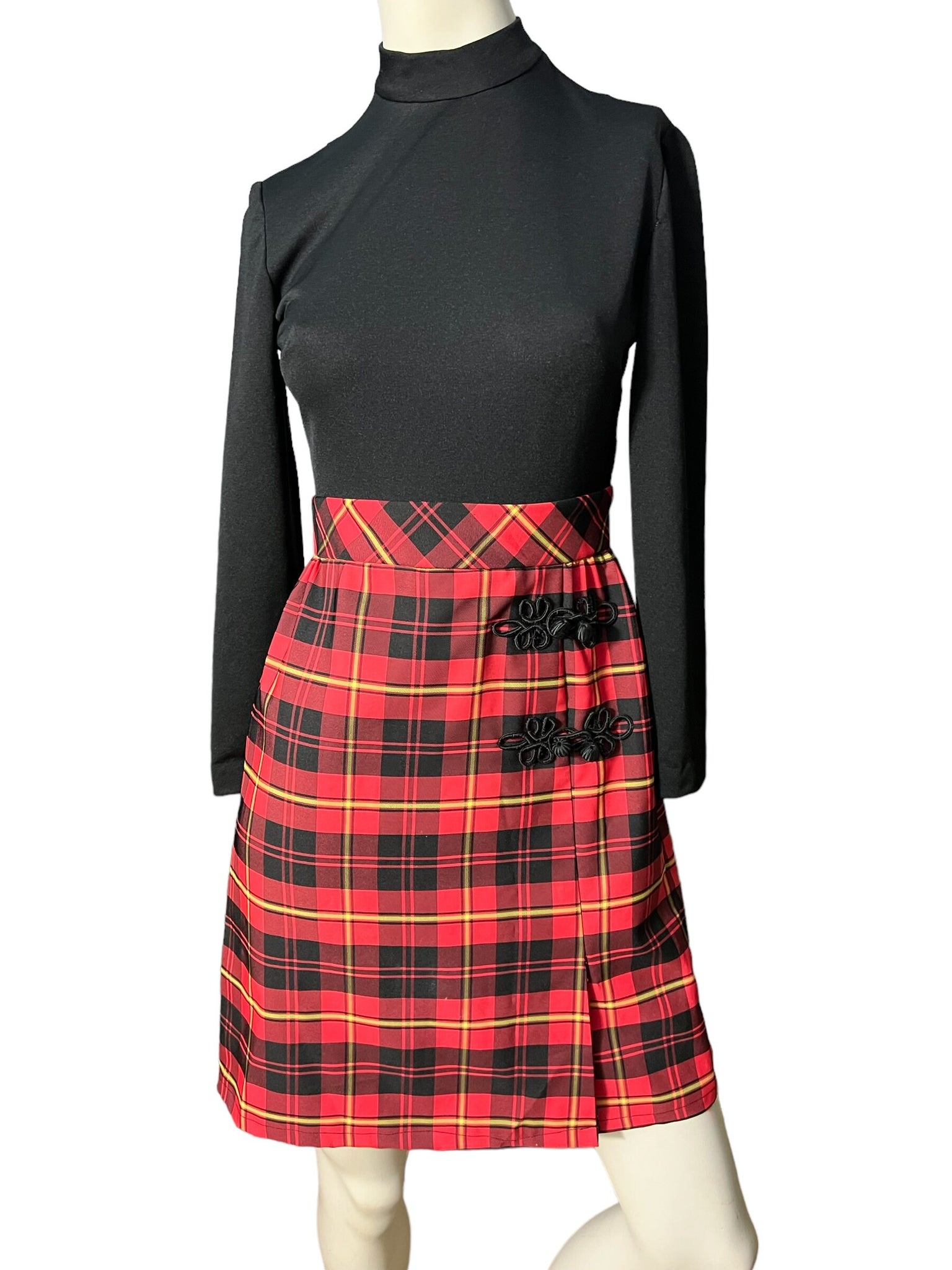 Vintage mod 60’s dress red & black plaid S M