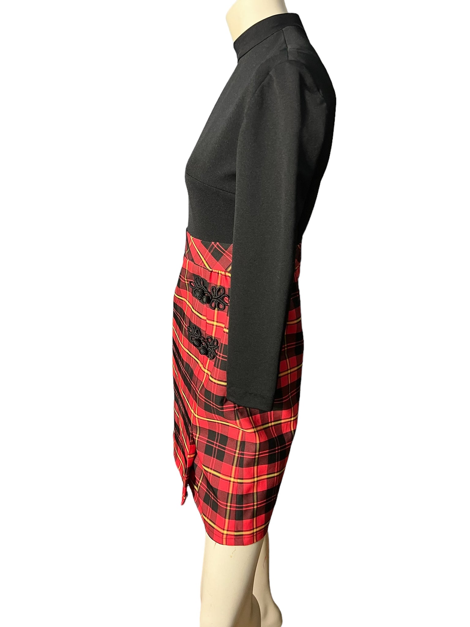 Vintage mod 60’s dress red & black plaid S M