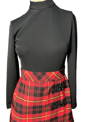 Vintage mod 60’s dress red & black plaid S M