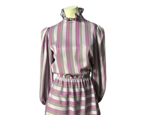 Vintage 80's purple striped ruffle dress M Donna Morgan