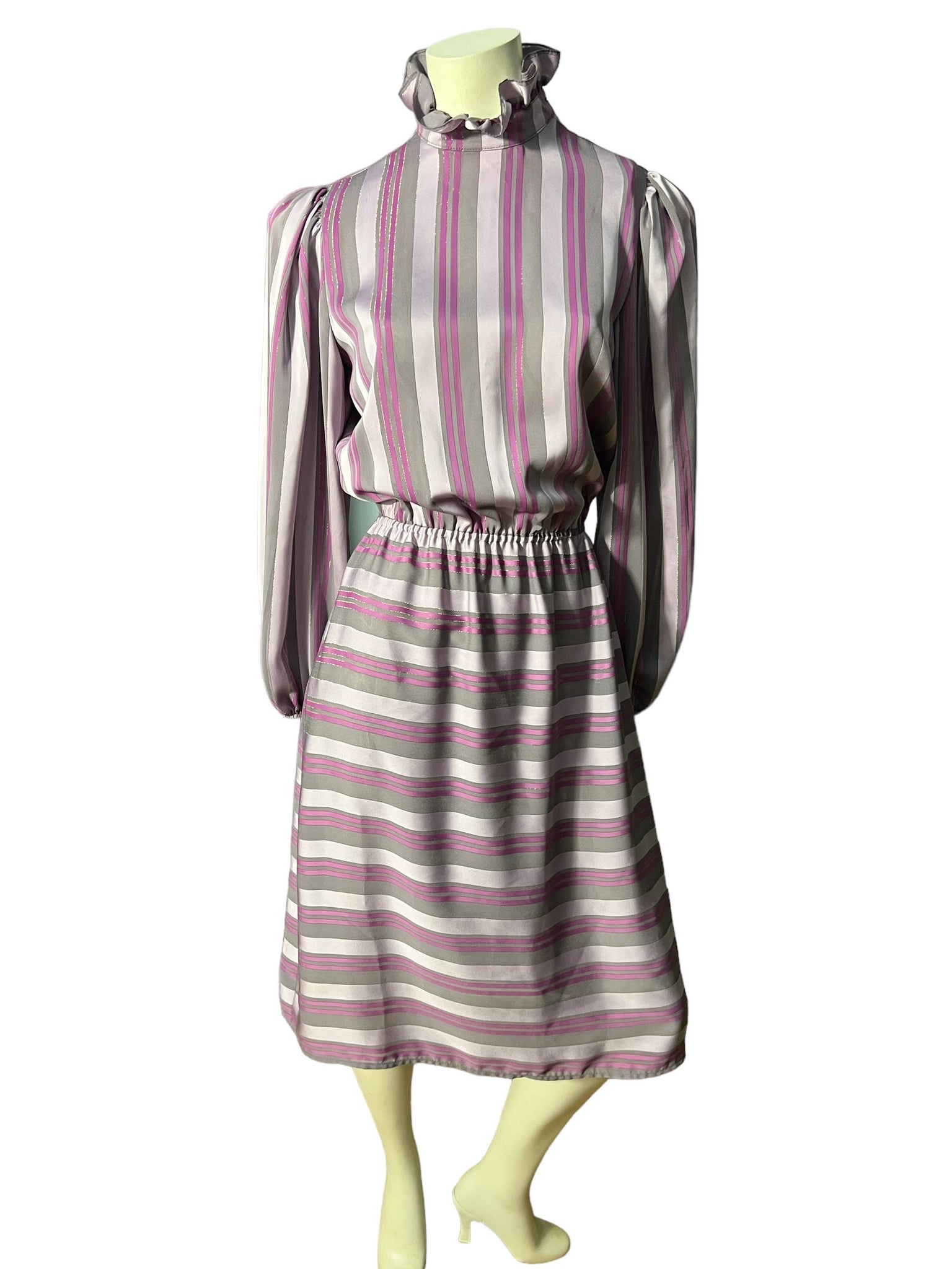 Vintage 80's purple striped ruffle dress M Donna Morgan