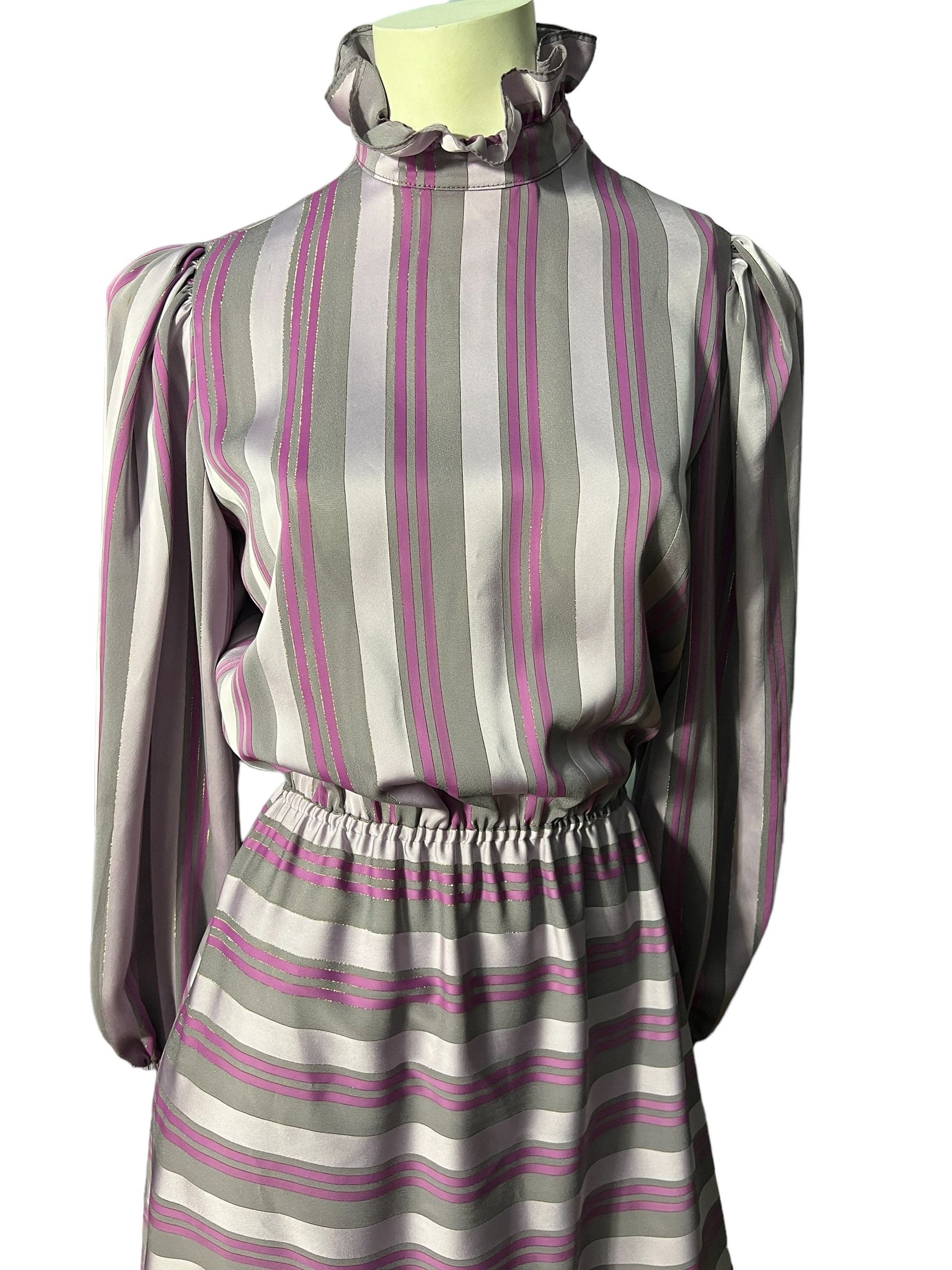 Vintage 80's purple striped ruffle dress M Donna Morgan