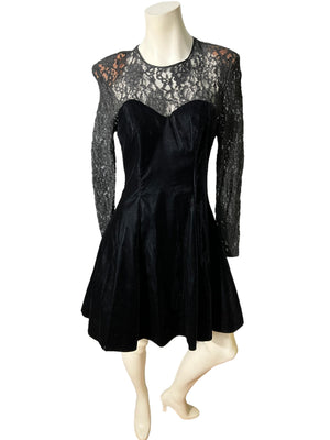 Vintage 80's black velvet party dress Zum Zum M