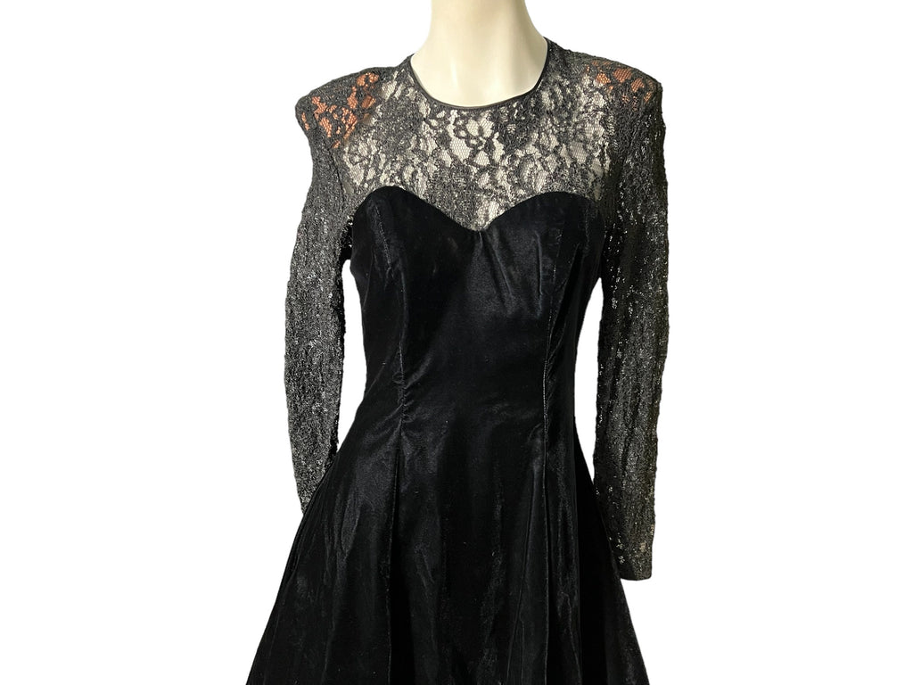 Vintage 80's black velvet party dress Zum Zum M