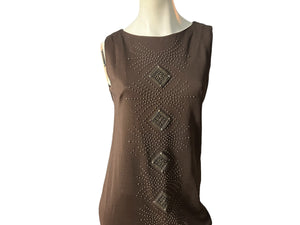 Vintage brown 70’s dress L bead & applique