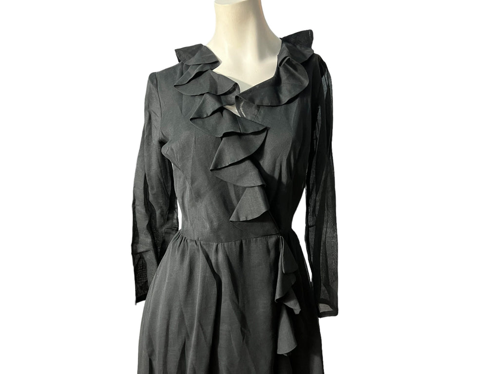 Vintage 70’s black ruffle wrap dress M