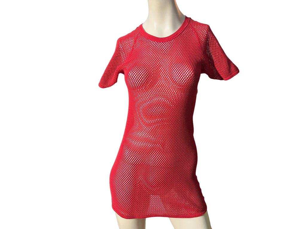 Vintage 80’s red mesh fishnet dress S M