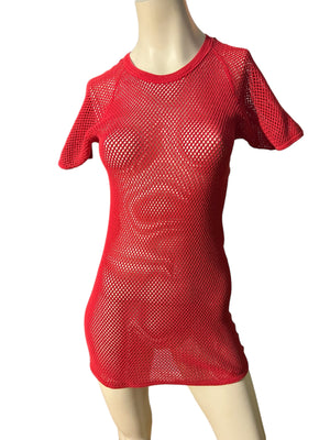 Vintage 80’s red mesh fishnet dress S M