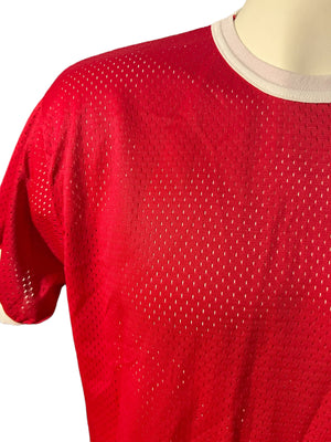 Vintage 80's red mesh athletic ringer t-shiert L