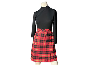 Vintage mod 60’s dress red & black plaid S M