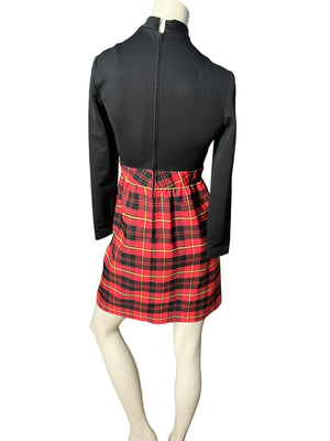 Vintage mod 60’s dress red & black plaid S M