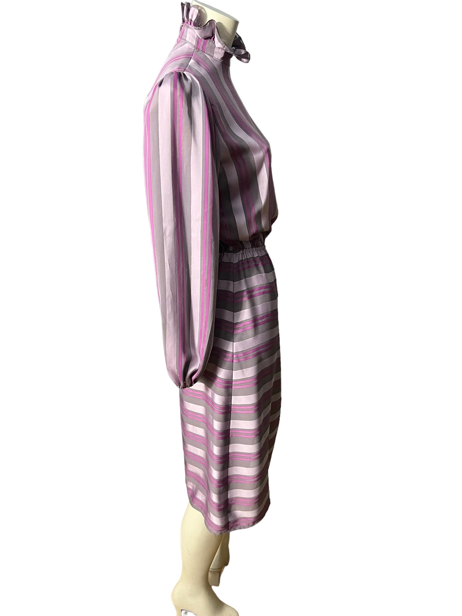 Vintage 80's purple striped ruffle dress M Donna Morgan