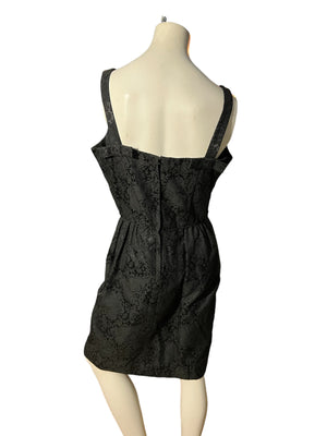 Vintage 60's black brocade dress L