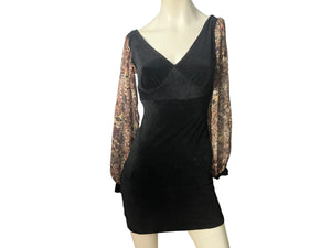 Vintage 80’s black velor mini dress S