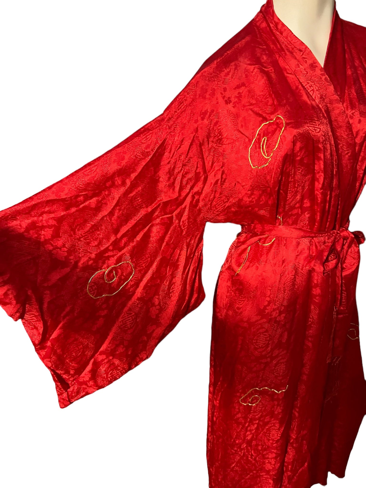 Vintage red & gold kimono robe M