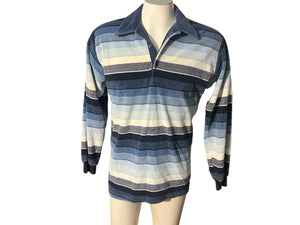 Vintage 70's Campus blue striped terry shirt L