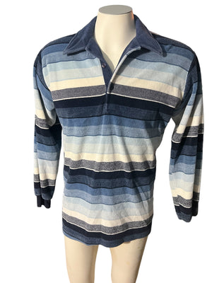 Vintage 70's Campus blue striped terry shirt L