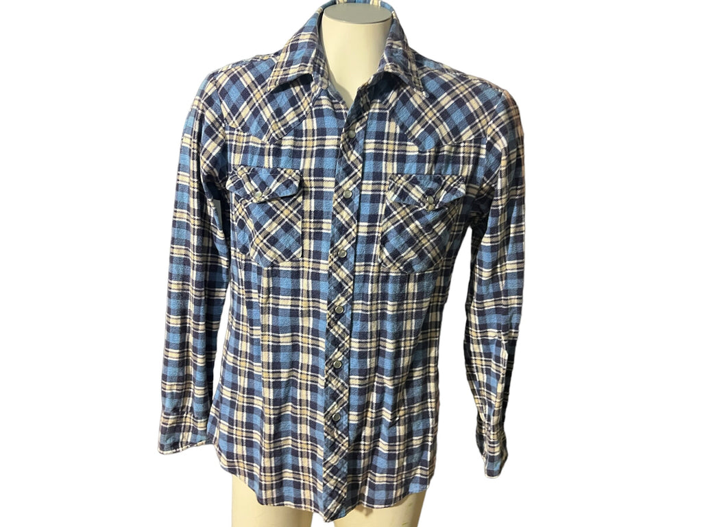 Vintage 80's blue flannel western shirt L