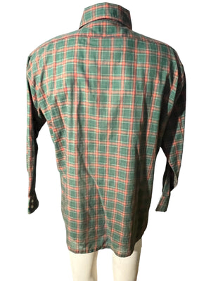 Vintage 70's green plaid men's shirt M L