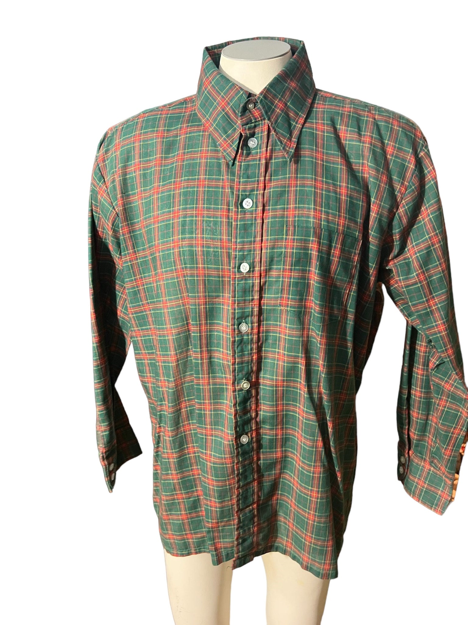 Vintage 70's green plaid men's shirt M L