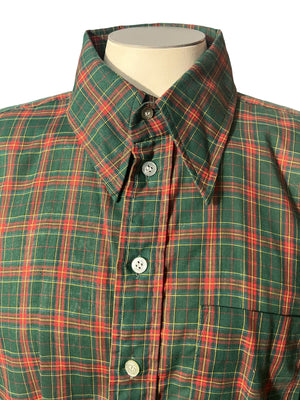 Vintage 70's green plaid men's shirt M L