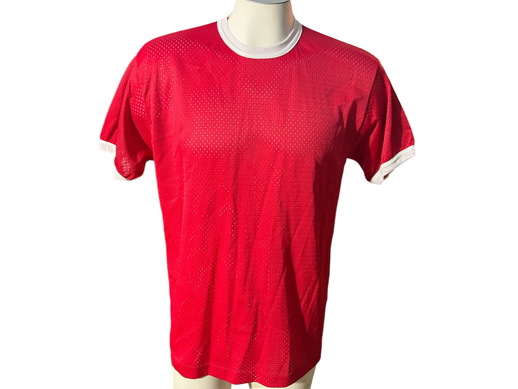 Vintage 80's red mesh athletic ringer t-shiert L