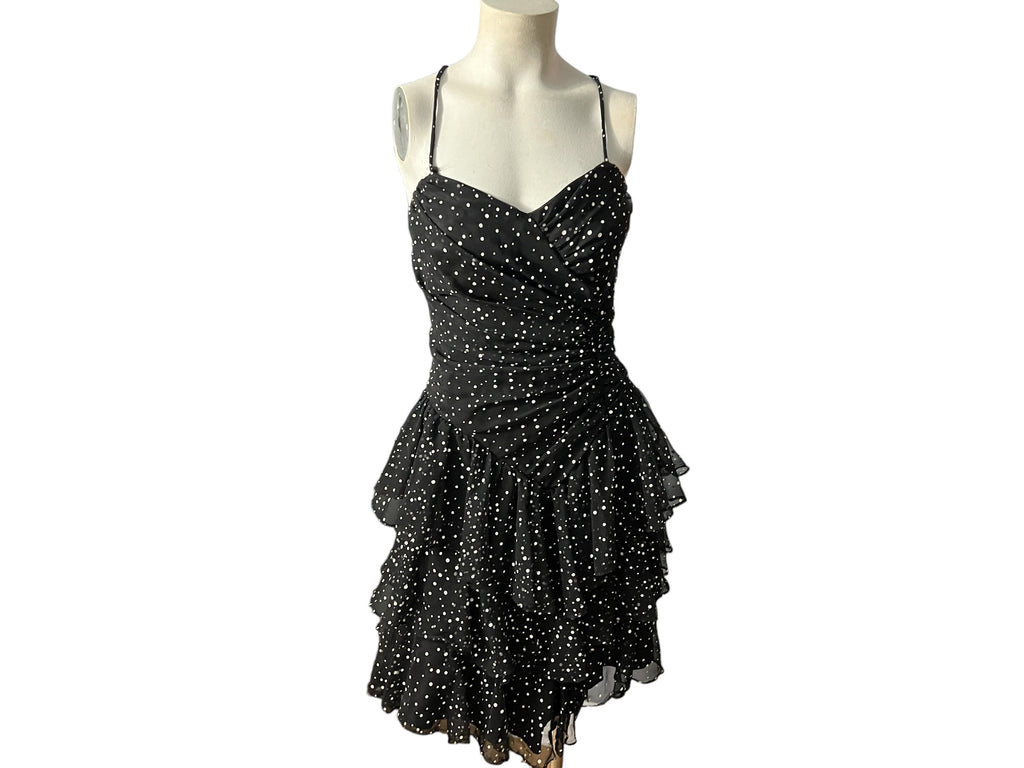 Vintage 80's black polka dot ruffle dress XS