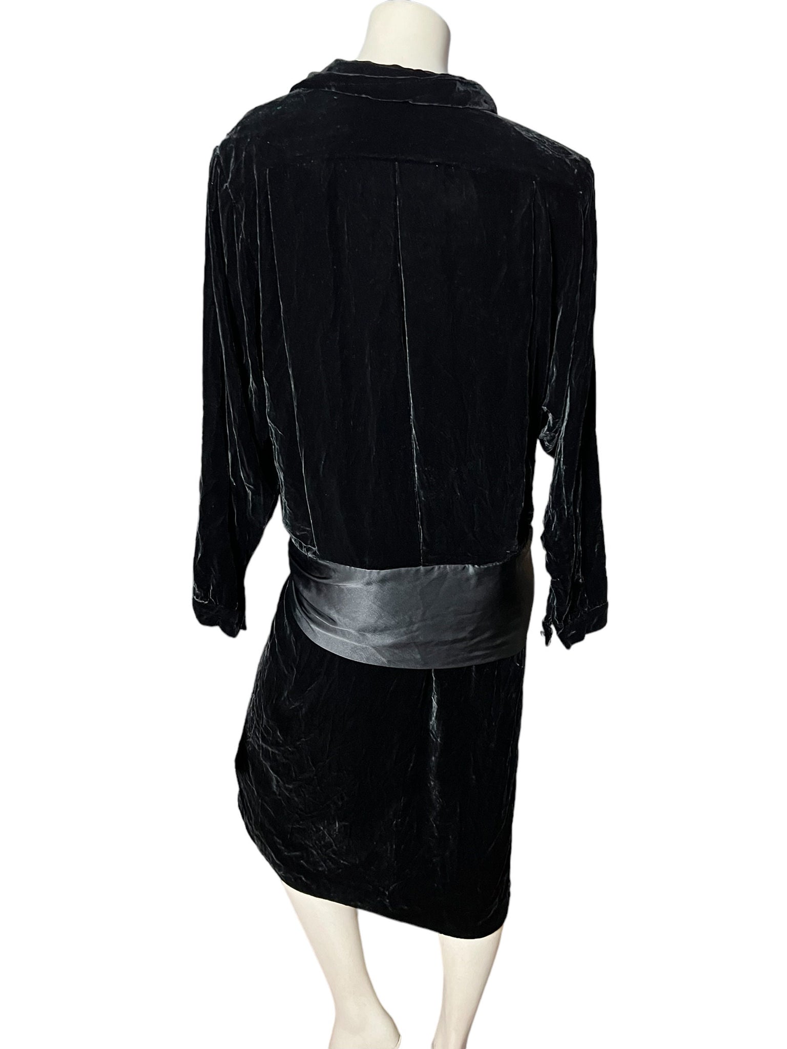 Vintage 80's black velvet drop waist dress 10