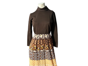 Vintage 70's brown mod maxi dress M