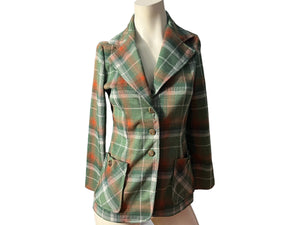 Vintage 70's green plaid blazer jacket M