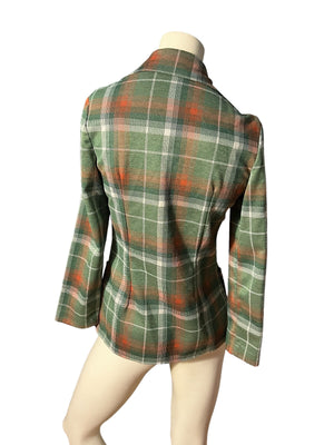 Vintage 70's green plaid blazer jacket M