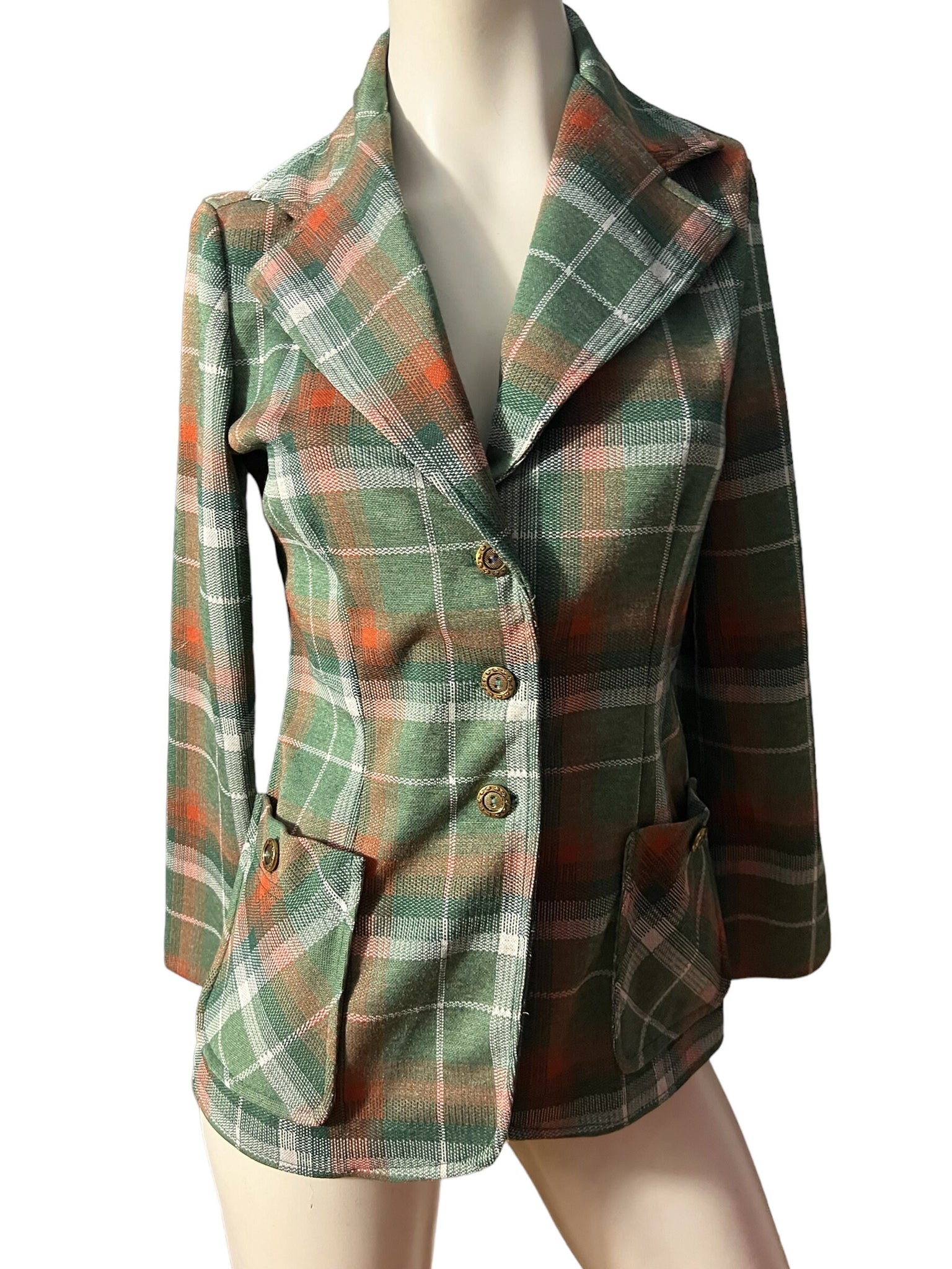 Vintage 70's green plaid blazer jacket M