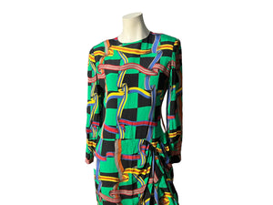 Vintage 80's green silk dress 10 Ann Lawrwnce