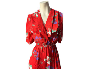 Vintage 80's red floral dress 5/6 S Positive Influence