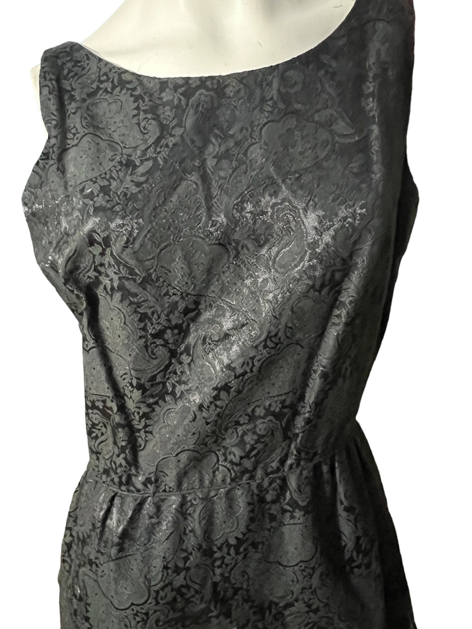 Vintage 60's black brocade dress L