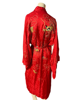 Vintage red & gold kimono robe M