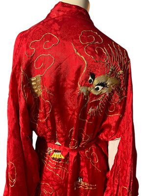 Vintage red & gold kimono robe M