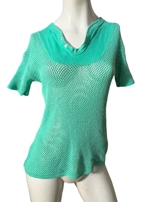 Vintage 80's green mesh shirt M L