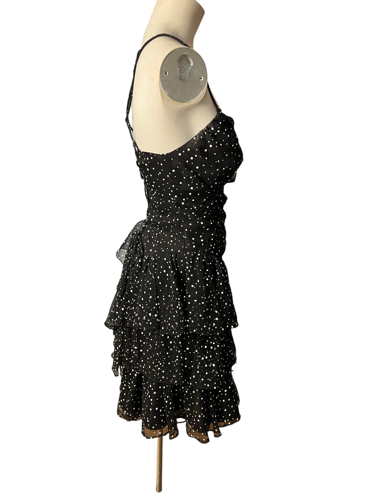 Vintage 80's black polka dot ruffle dress XS