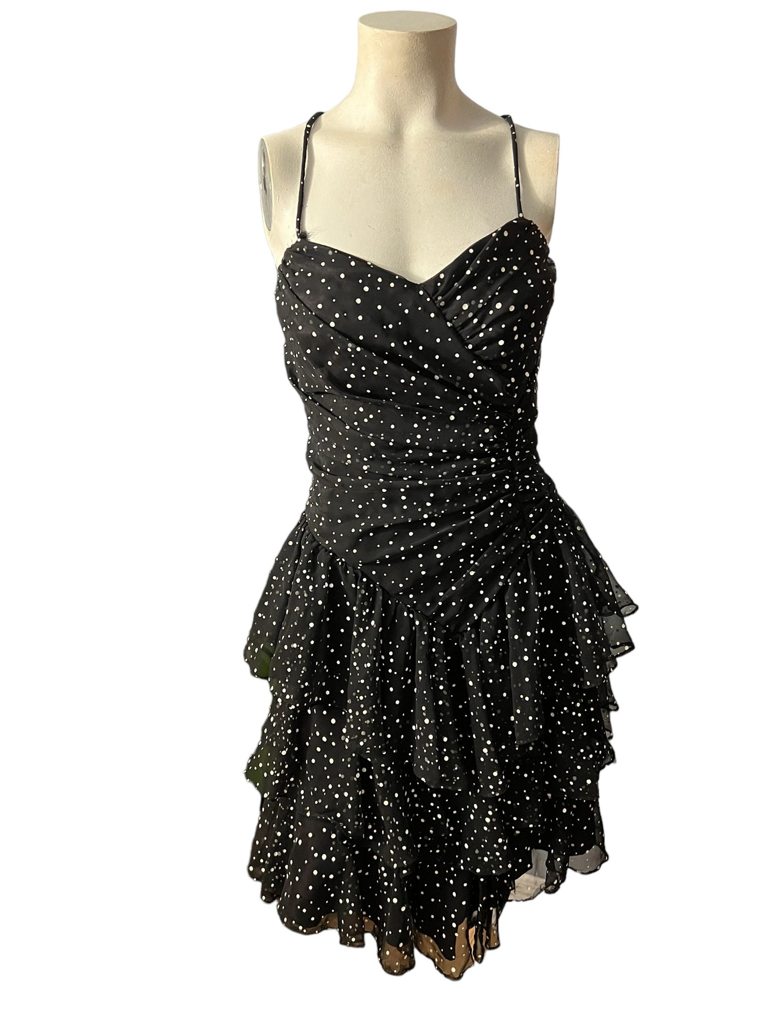 Vintage 80's black polka dot ruffle dress XS